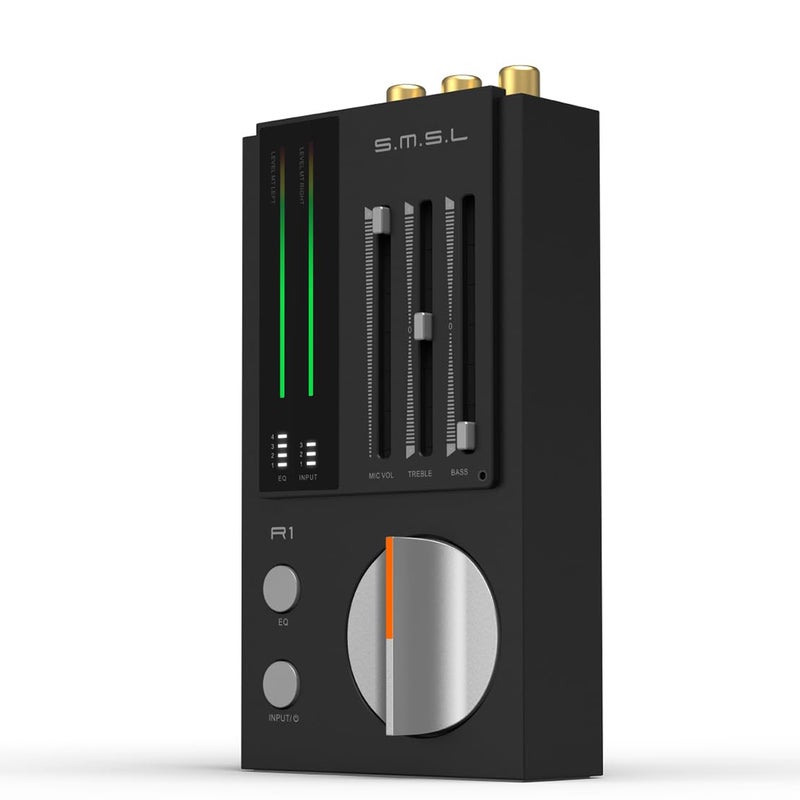 AOSHIDA SMSL R1 DAC Headphone Amplifier, Desktop USB C Digital to Analog Audio Converter for Gaming PC PS5, Microphone/USB/Opt/Coax Input 3.5mm/4.4mm Balanced/RCA Output, EQ Mode/Bass/Treble Adjust, Black - Image 2